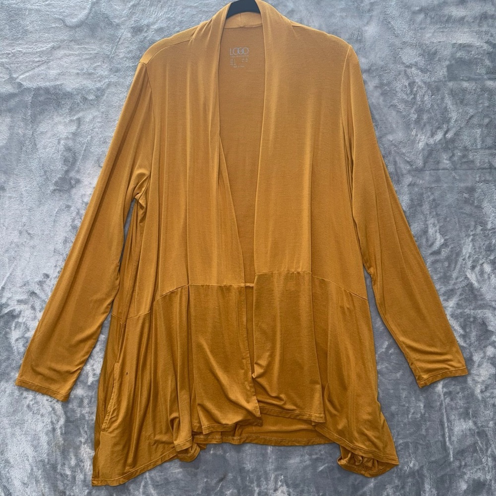 LOGO Lori Goldstein Open Front Cardigan Womens Size L Mustard / Yellow